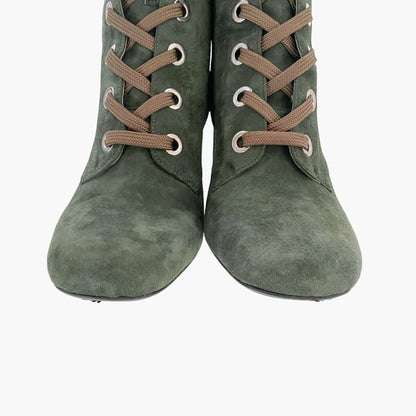 Prada Lace-Up Ankle Boots in Green Suede Size 36.5