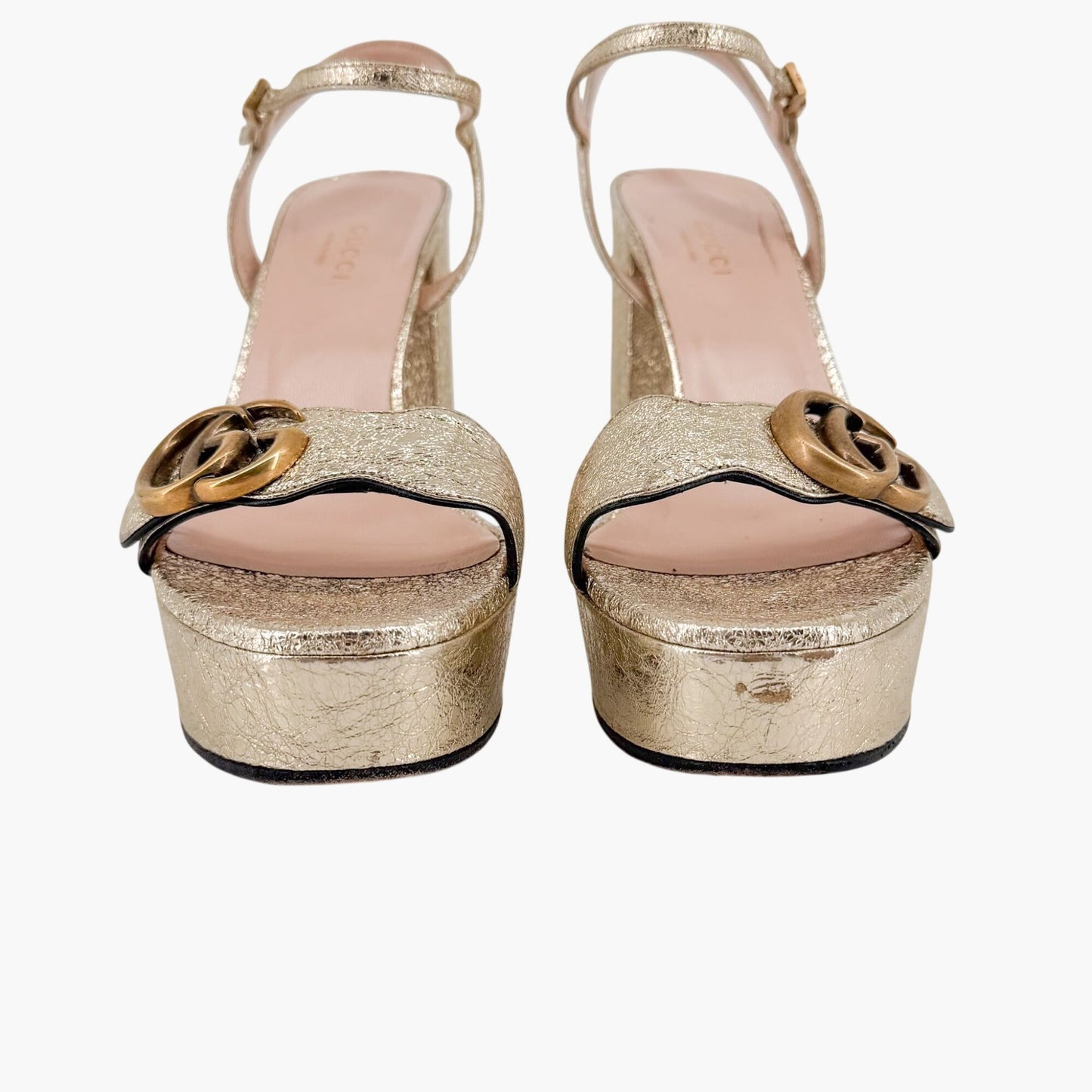 Gucci Marmont GG Platform Sandals Gold Size 36.5