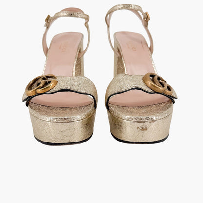 Gucci Marmont GG Platform Sandals Gold Size 36.5