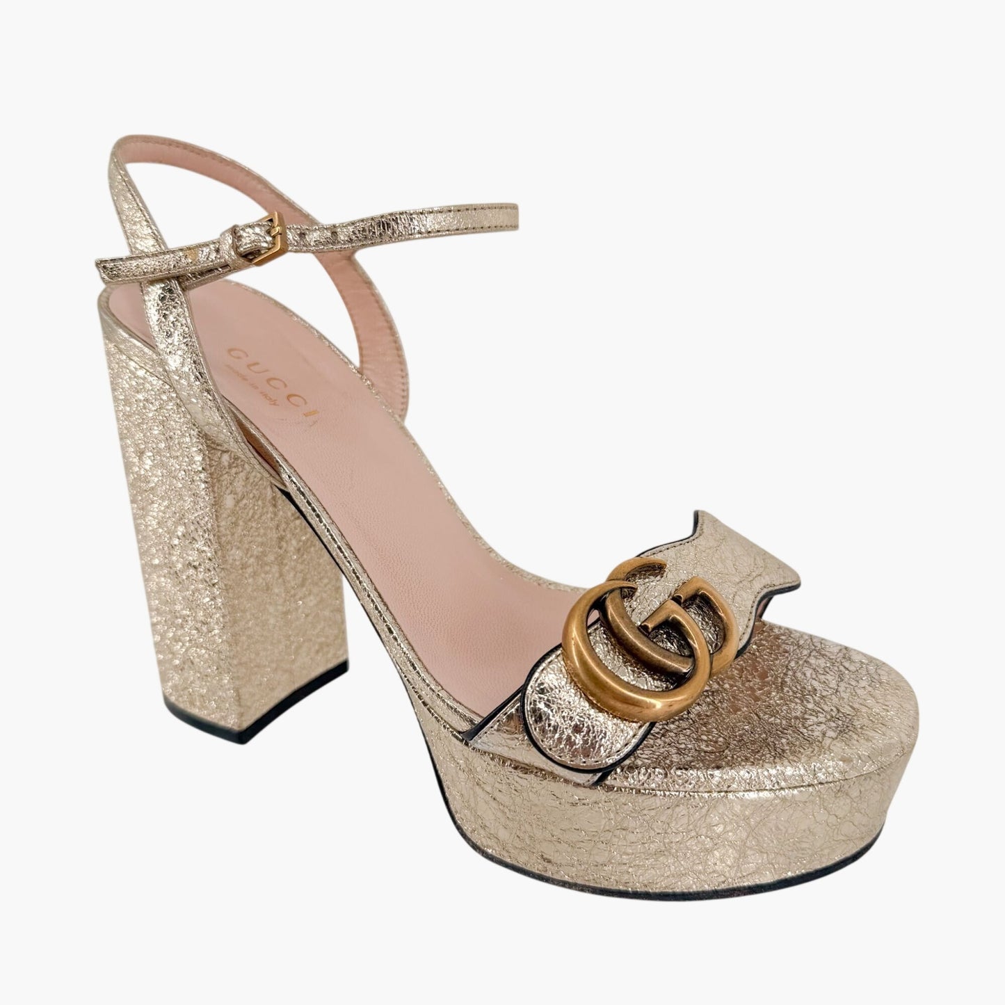 Gucci Marmont GG Platform Sandals Gold Size 36.5
