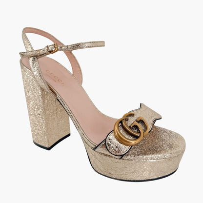Gucci Marmont GG Platform Sandals Gold Size 36.5