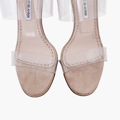 Manolo Blahnik Scolto PVC Mules in Nude Suede Size 37