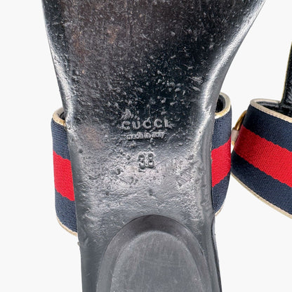 Gucci Horsebit Web Stripe T-Strap Thong Sandals in White Leather – Size 38