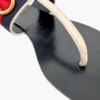 Gucci Horsebit Web Stripe T-Strap Thong Sandals in White Leather – Size 38