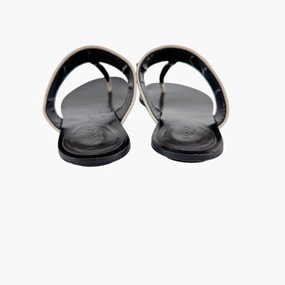 Gucci Horsebit Web Stripe T-Strap Thong Sandals in White Leather – Size 38
