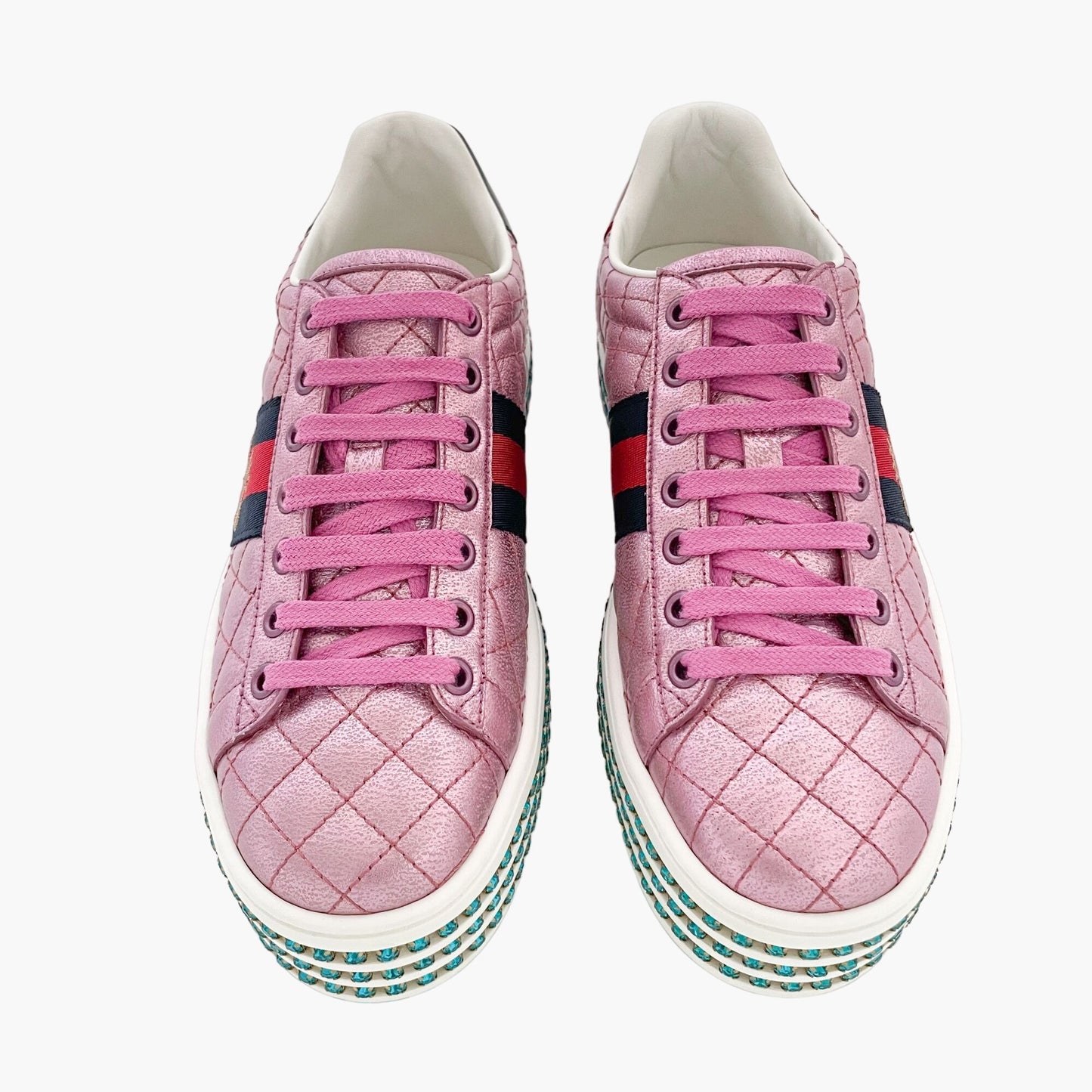 Gucci Ace Platform Sneaker in Purple/Pink Quilted Leather Size 36.5