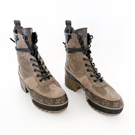 Louis Vuitton Laureate Platform Desert Boot in Brown Suede Size 40