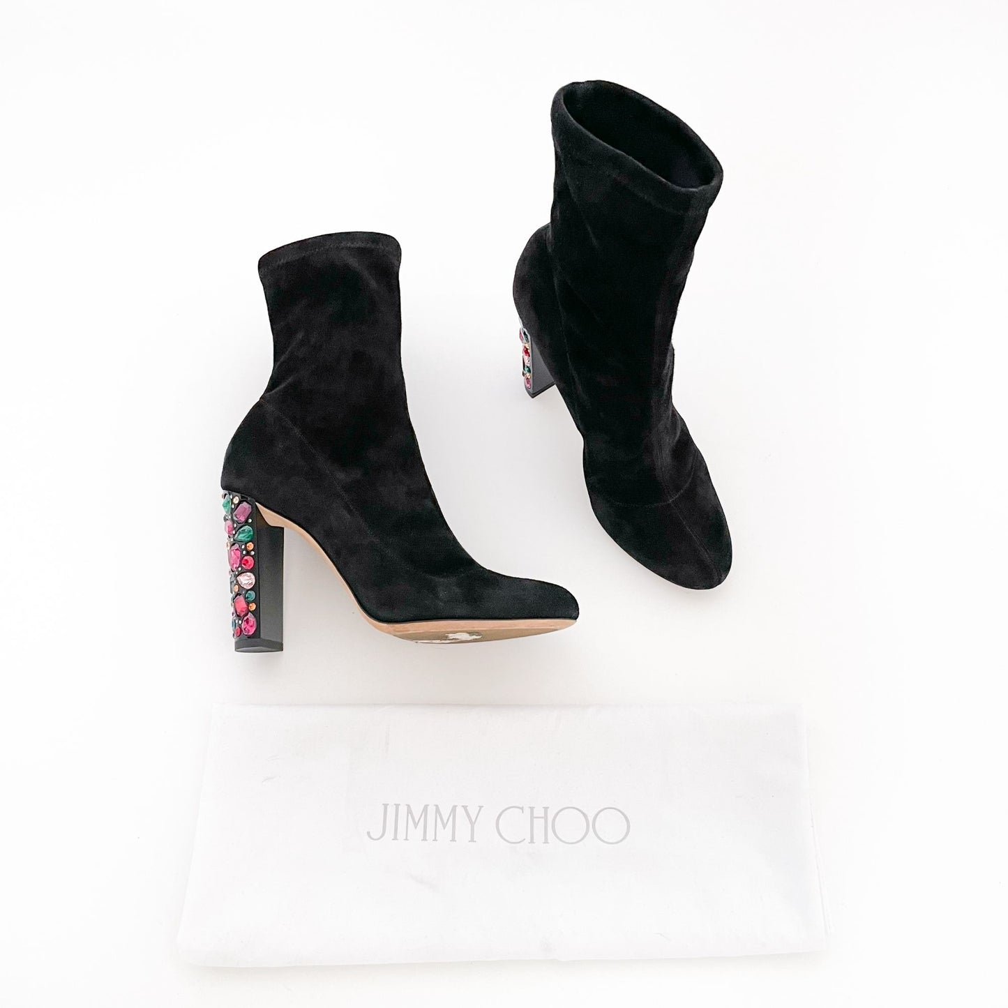 Jimmy Choo Maine 100 Embellished Boots in Black Suede Size 38
