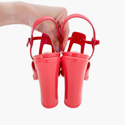 Fendi Chameleon Platform Sandals in Coral Pink Patent Leather Size 39
