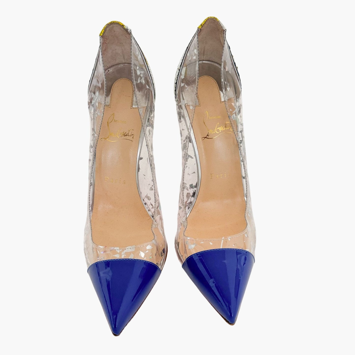 Christian Louboutin Debout 120 Pumps in Blue Patent, PVC and Multicolor Python Size 39.5