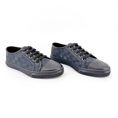 Gucci Low Top Monogram Sneakers in Black GG Canvas & Leather Size 39