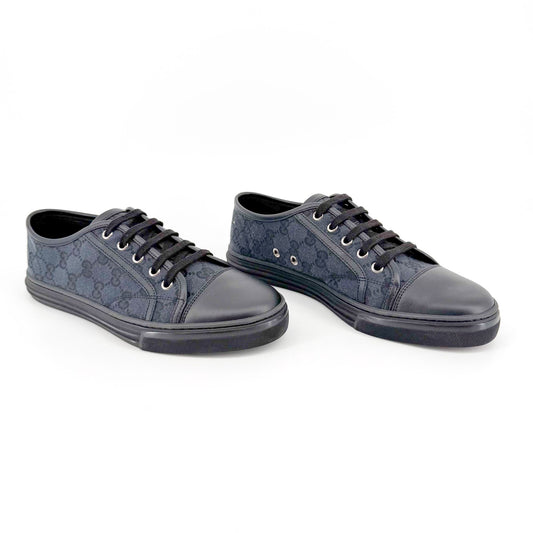 Gucci Low Top Monogram Sneakers in Black GG Canvas & Leather Size 39
