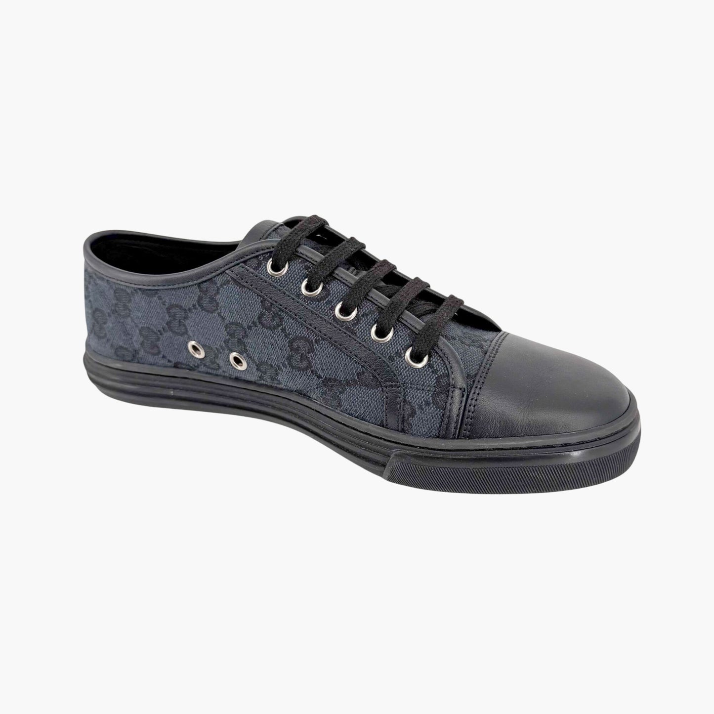 Gucci Low Top Monogram Sneakers in Black GG Canvas & Leather Size 39