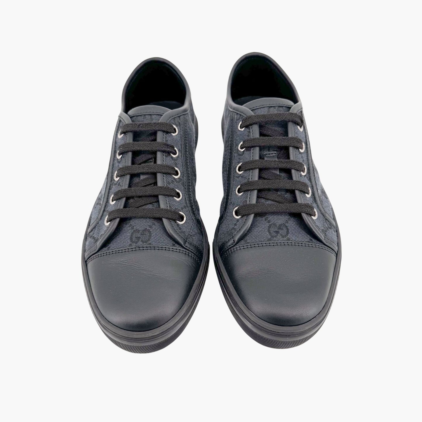 Gucci Low Top Monogram Sneakers in Black GG Canvas & Leather Size 39