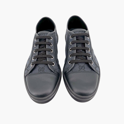 Gucci Low Top Monogram Sneakers in Black GG Canvas & Leather Size 39