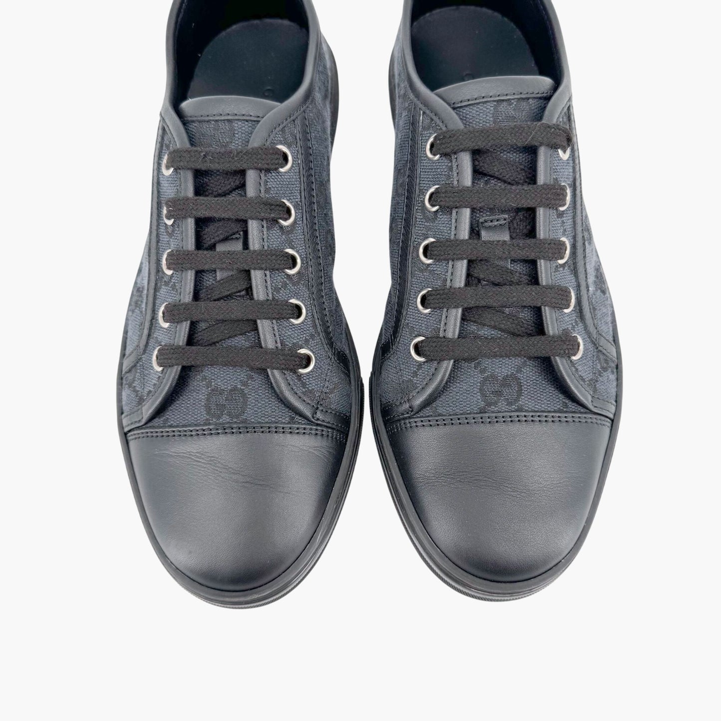 Gucci Low Top Monogram Sneakers in Black GG Canvas & Leather Size 39