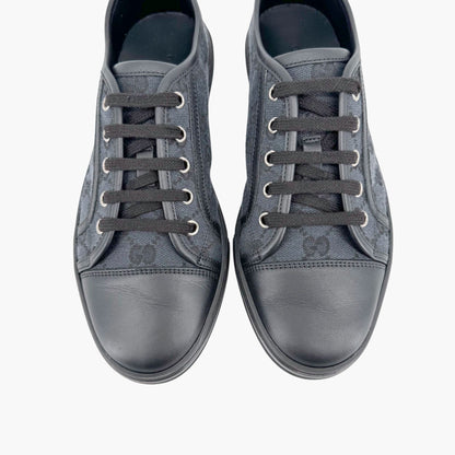 Gucci Low Top Monogram Sneakers in Black GG Canvas & Leather Size 39