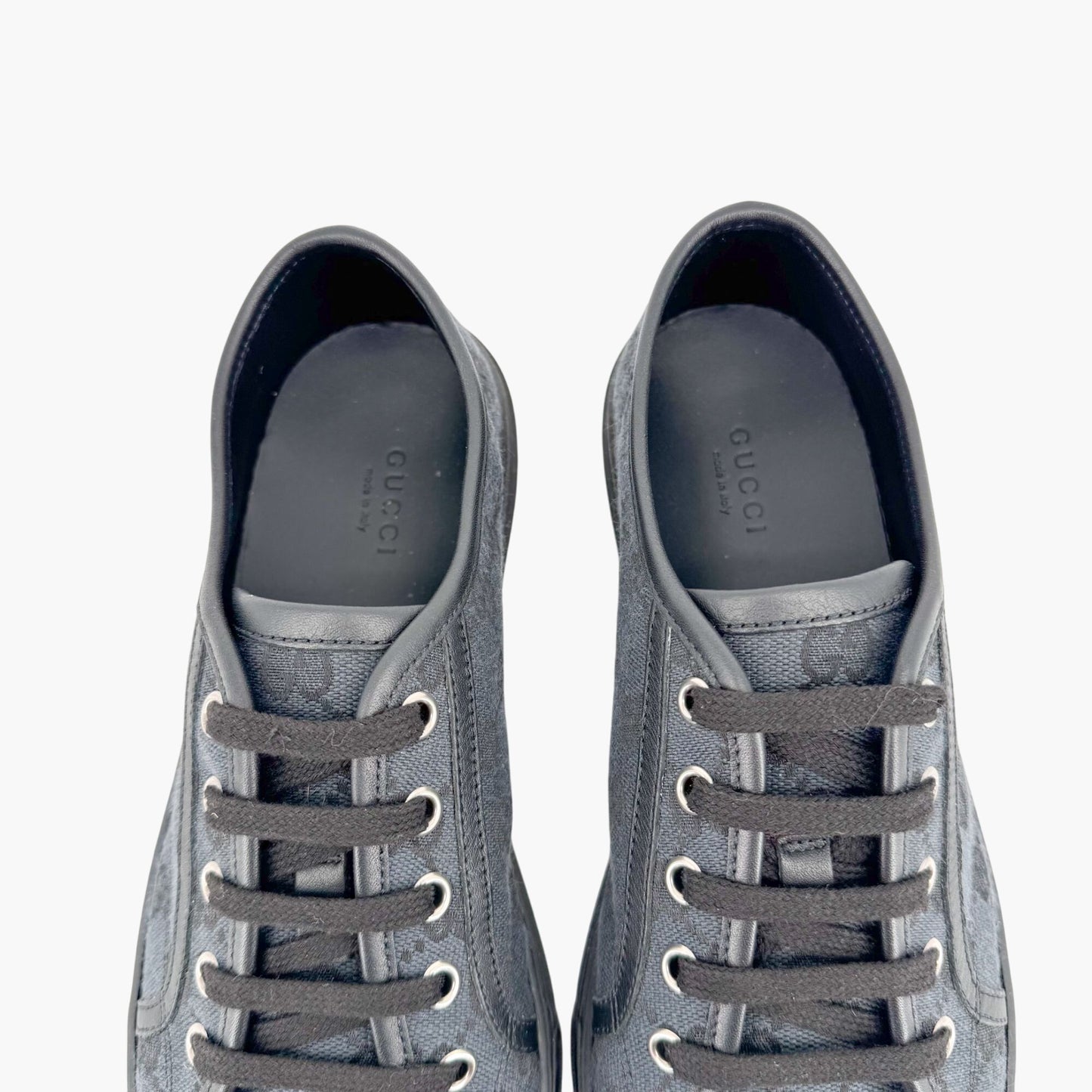 Gucci Low Top Monogram Sneakers in Black GG Canvas & Leather Size 39