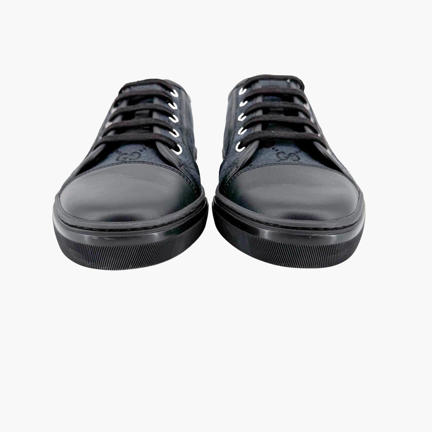 Gucci Low Top Monogram Sneakers in Black GG Canvas & Leather Size 39