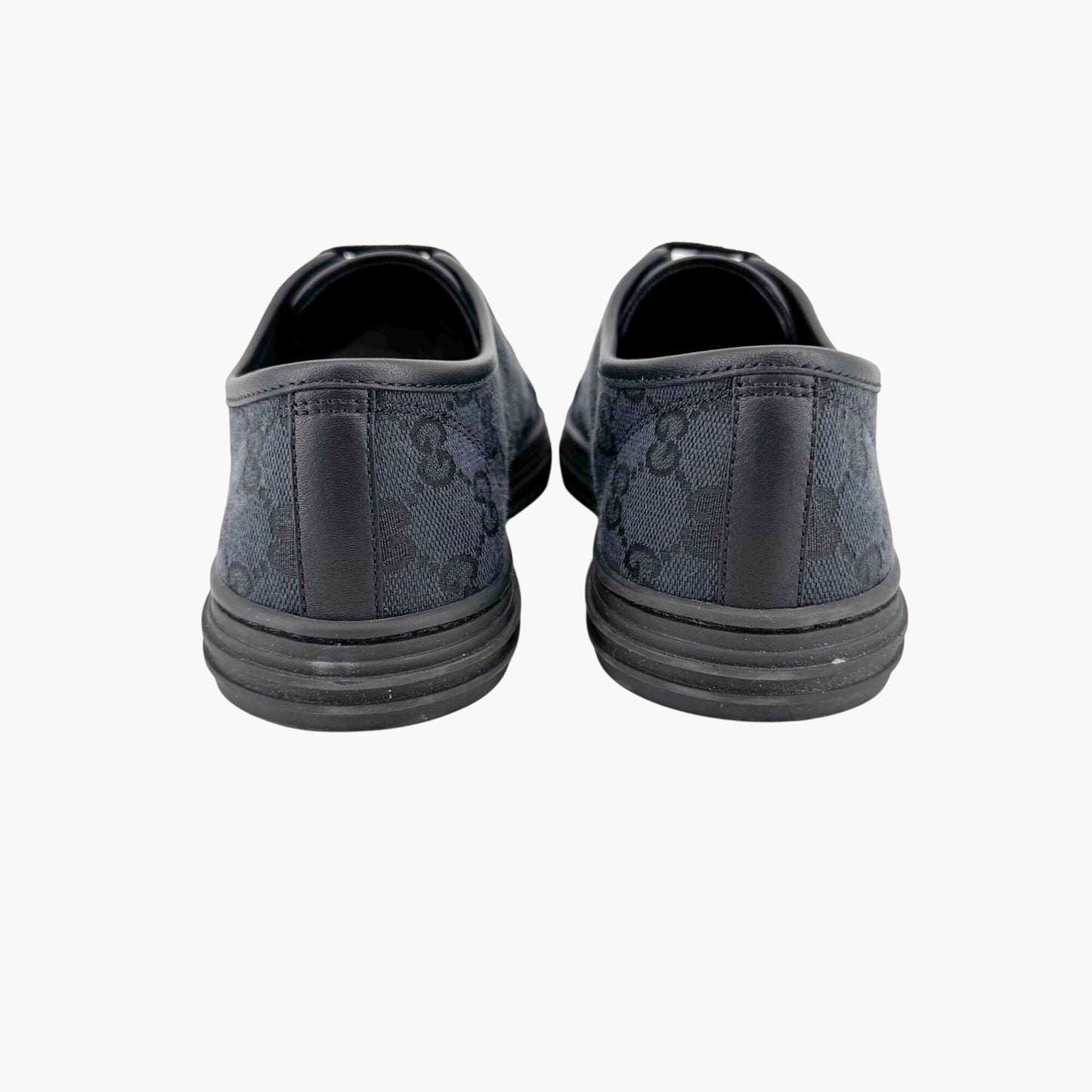 Gucci Low Top Monogram Sneakers in Black GG Canvas & Leather Size 39