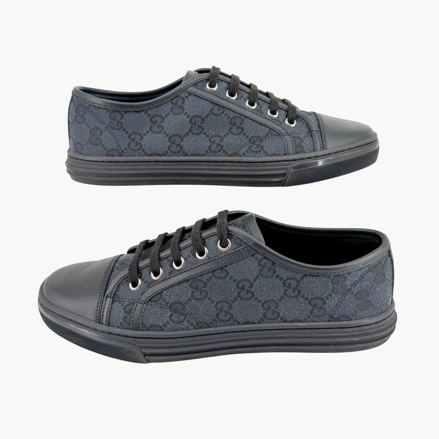 Gucci Low Top Monogram Sneakers in Black GG Canvas & Leather Size 39