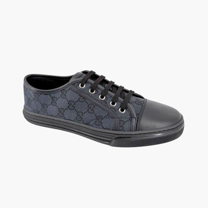 Gucci Low Top Monogram Sneakers in Black GG Canvas & Leather Size 39