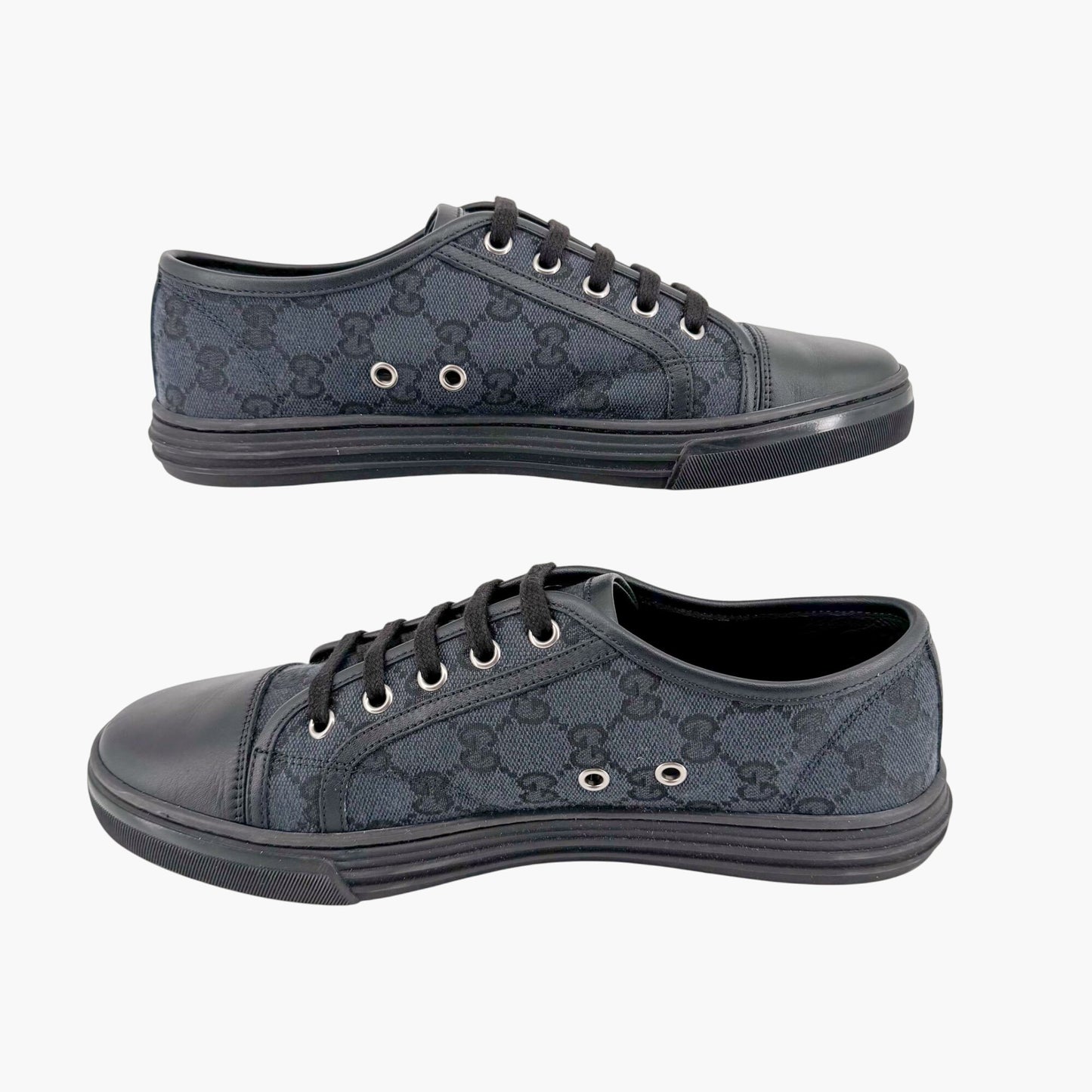 Gucci Low Top Monogram Sneakers in Black GG Canvas & Leather Size 39