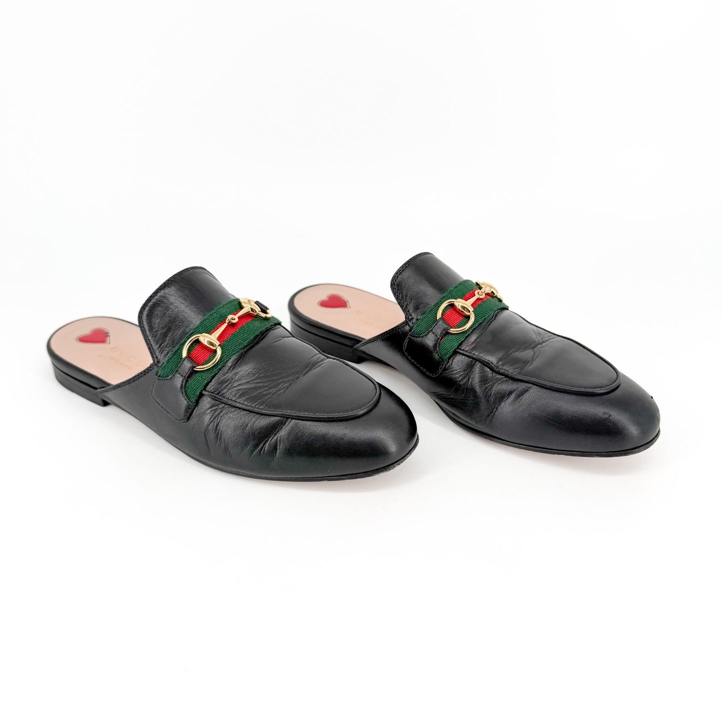 Gucci Princetown Horsebit Web Stripe Mules Black Size 36.5