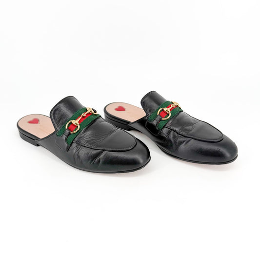 Gucci Princetown Horsebit Web Stripe Mules Black Size 36.5