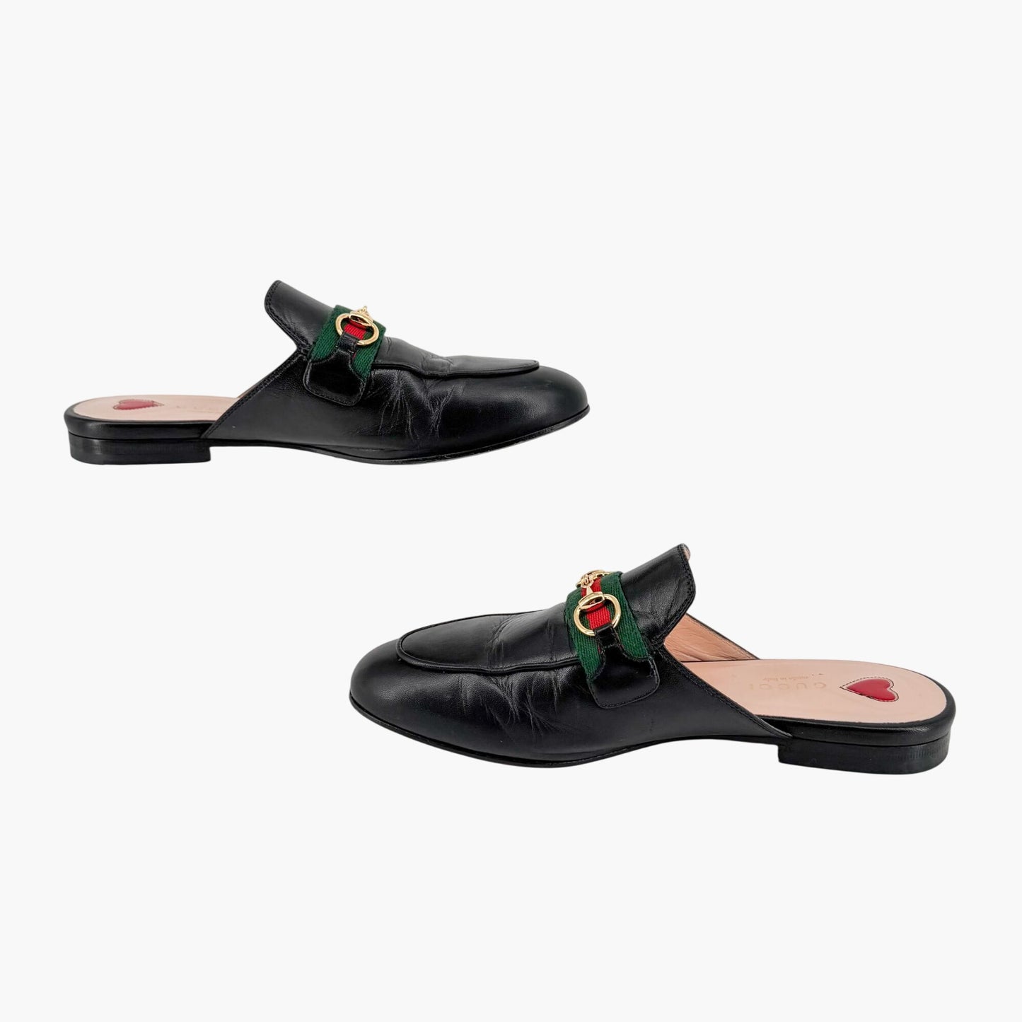 Gucci Princetown Horsebit Web Stripe Mules Black Size 36.5