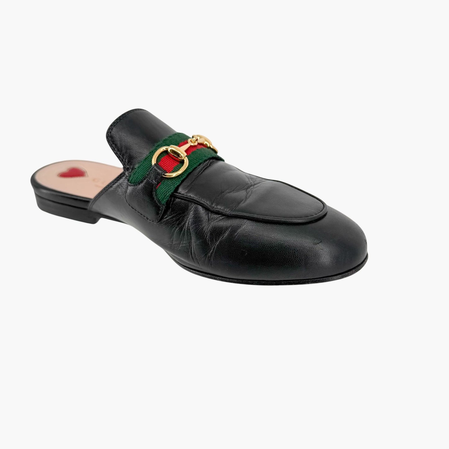 Gucci Princetown Horsebit Web Stripe Mules Black Size 36.5