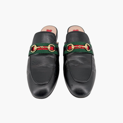 Gucci Princetown Horsebit Web Stripe Mules Black Size 36.5