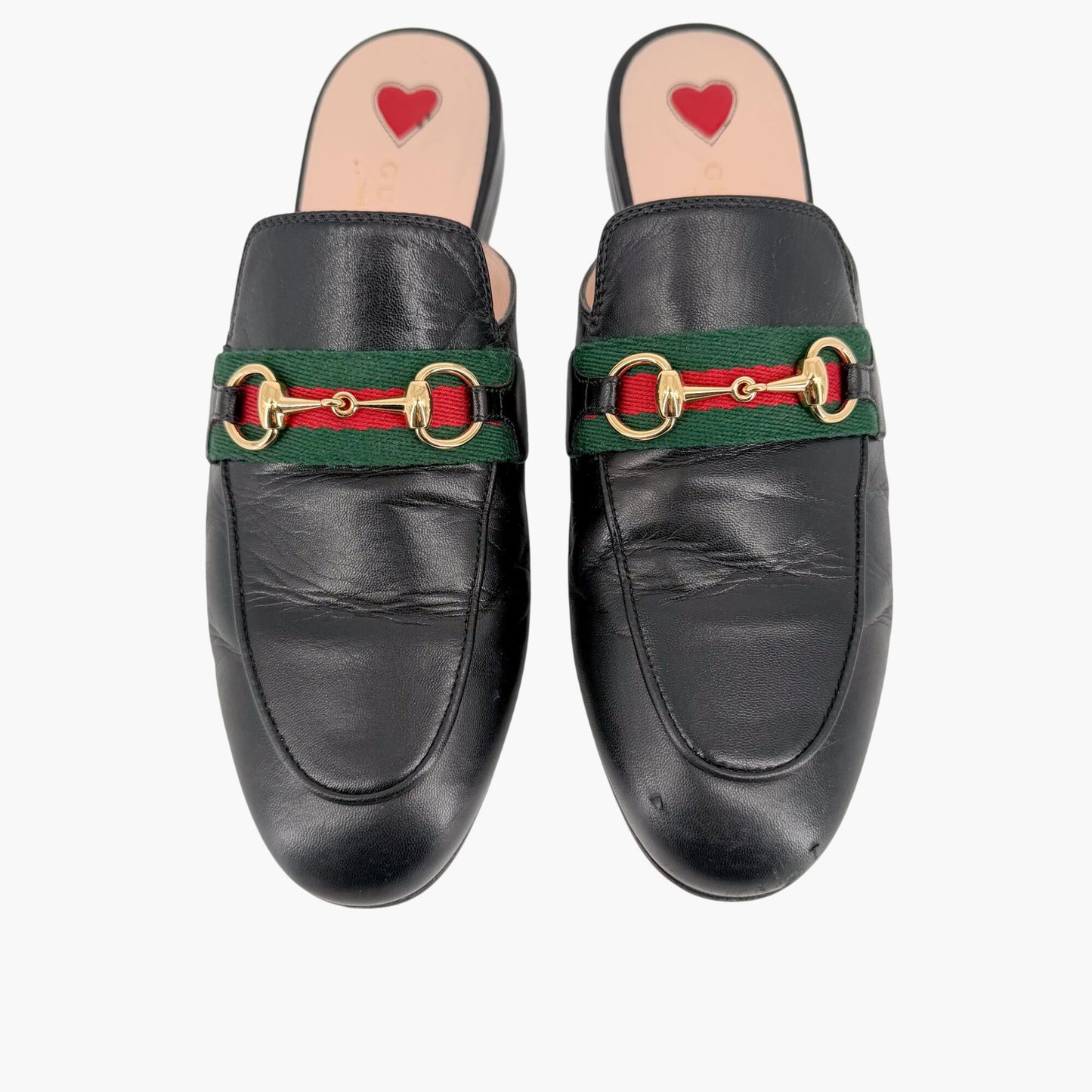 Gucci Princetown Horsebit Web Stripe Mules Black Size 36.5