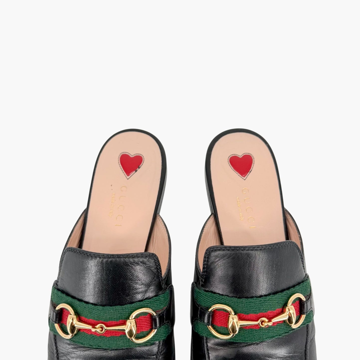 Gucci Princetown Horsebit Web Stripe Mules Black Size 36.5