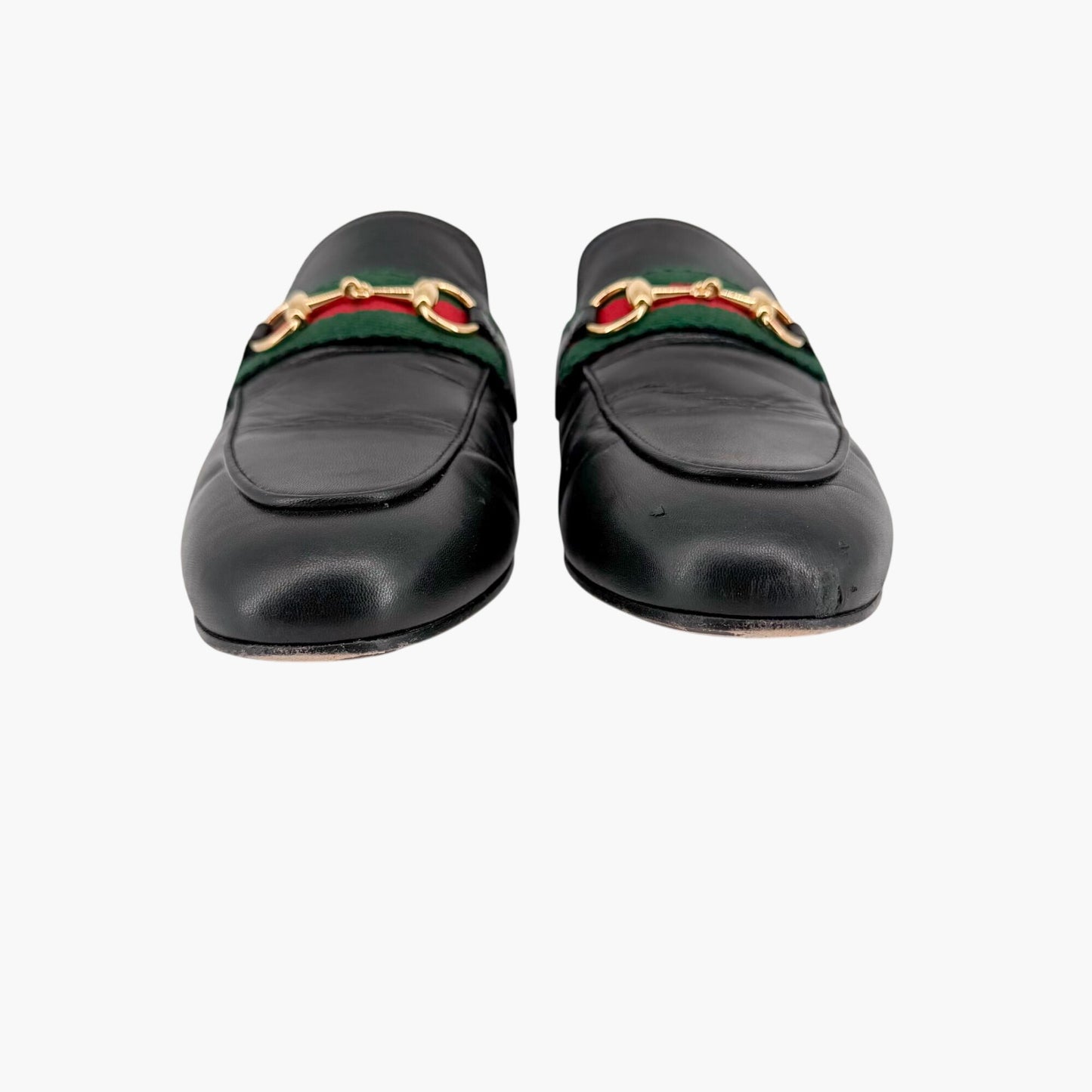 Gucci Princetown Horsebit Web Stripe Mules Black Size 36.5