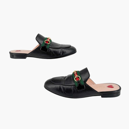 Gucci Princetown Horsebit Web Stripe Mules Black Size 36.5