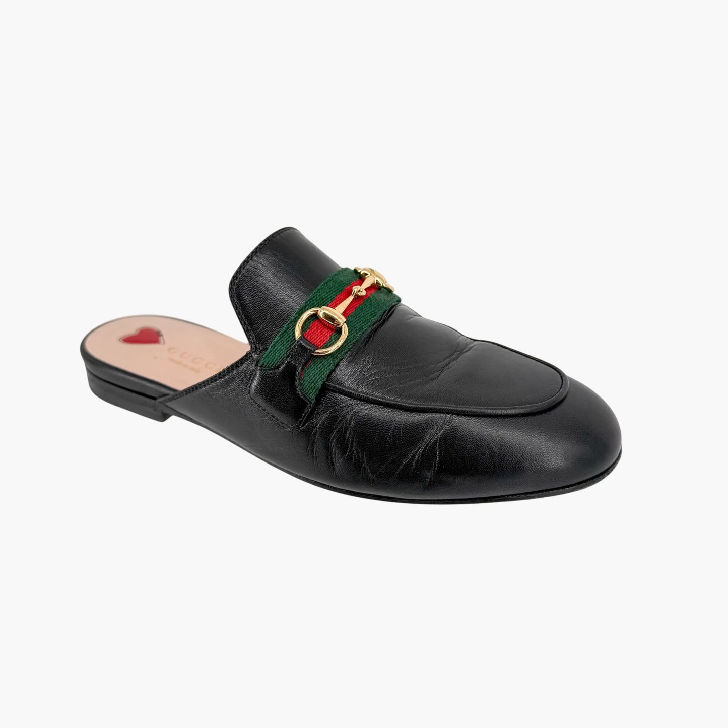 Gucci Princetown Horsebit Web Stripe Mules Black Size 36.5