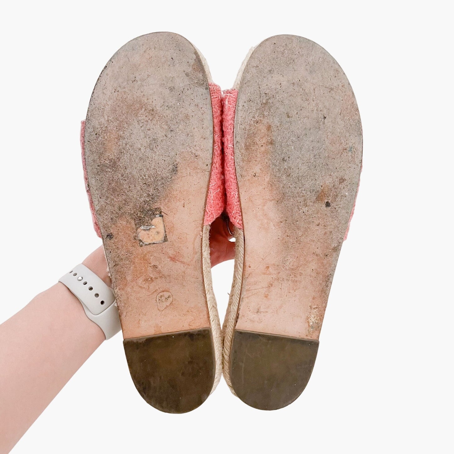 Chanel CC Espadrille Slide Sandals in Pink Tweed Size 40