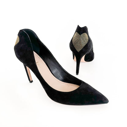 Christian Dior Dioramour Heart Studded Pumps in Black Suede Size 40.5