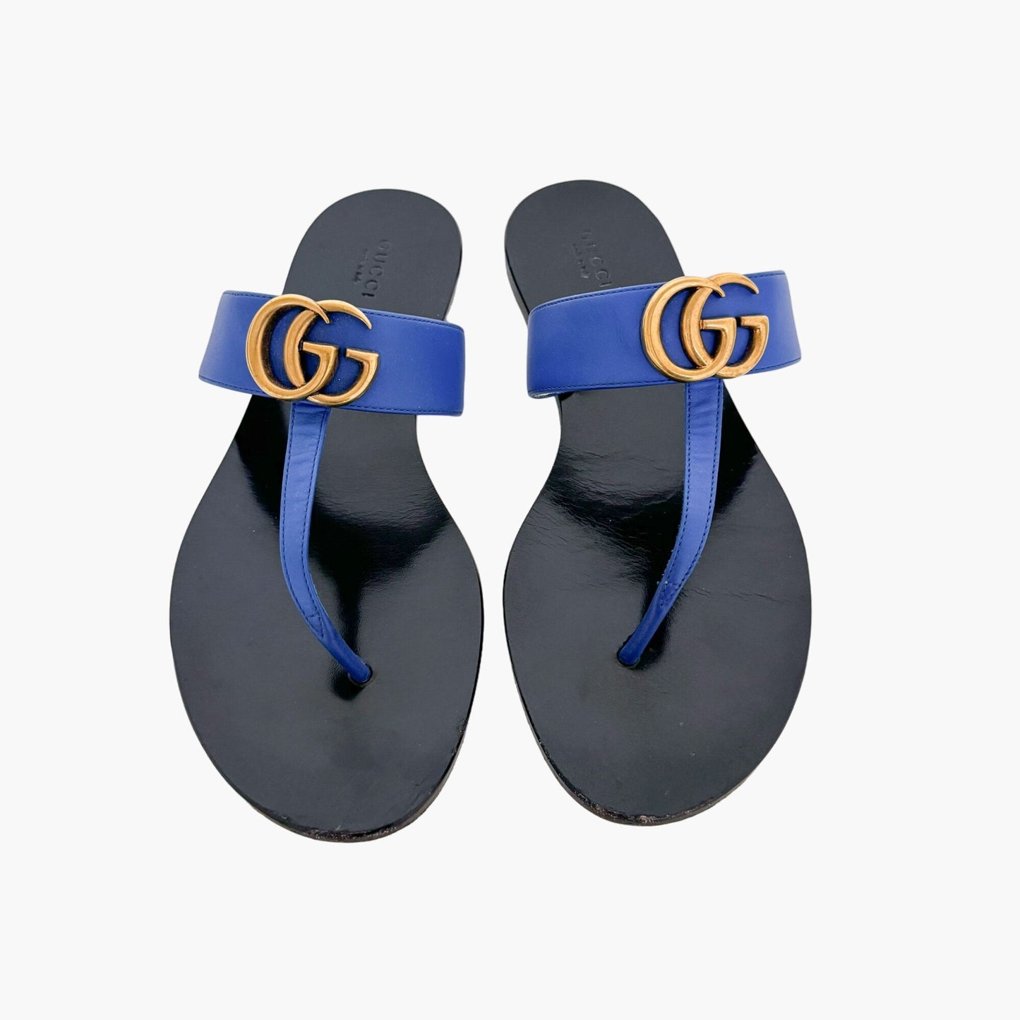 Gucci Marmont GG Thong Sandals in Electric Blue Leather Size 39