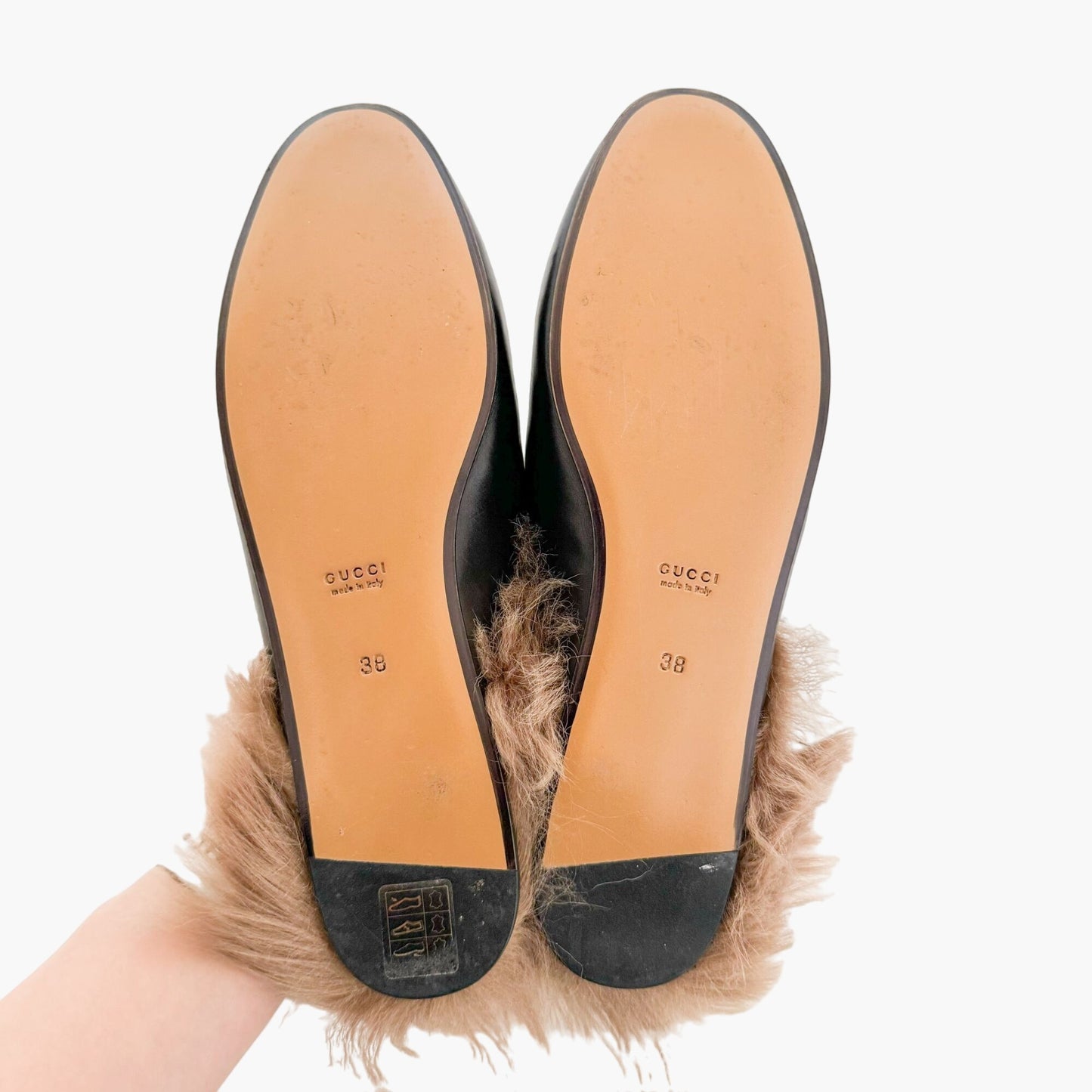 Gucci Princetown Horsebit Fur-Lined Mule in Black Leather Size 38