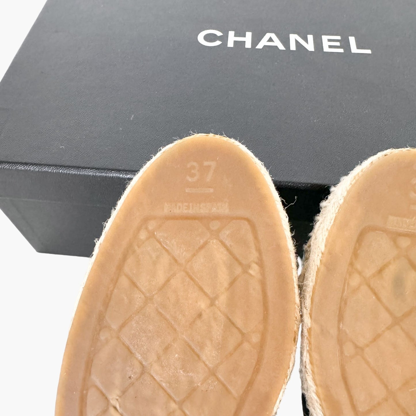 Chanel CC Espadrille Mule Flats in Black Leather Size 37