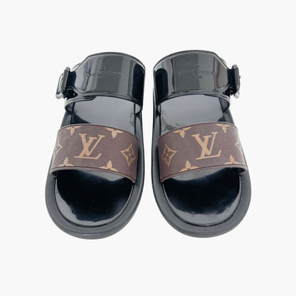 Louis Vuitton Sunbath Flat Mules in Brown Monogram Canvas & Black Rubber Size 37