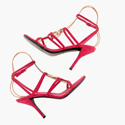 Gucci GG Strappy Heeled Sandals in Cerise Pink Suede Size 38