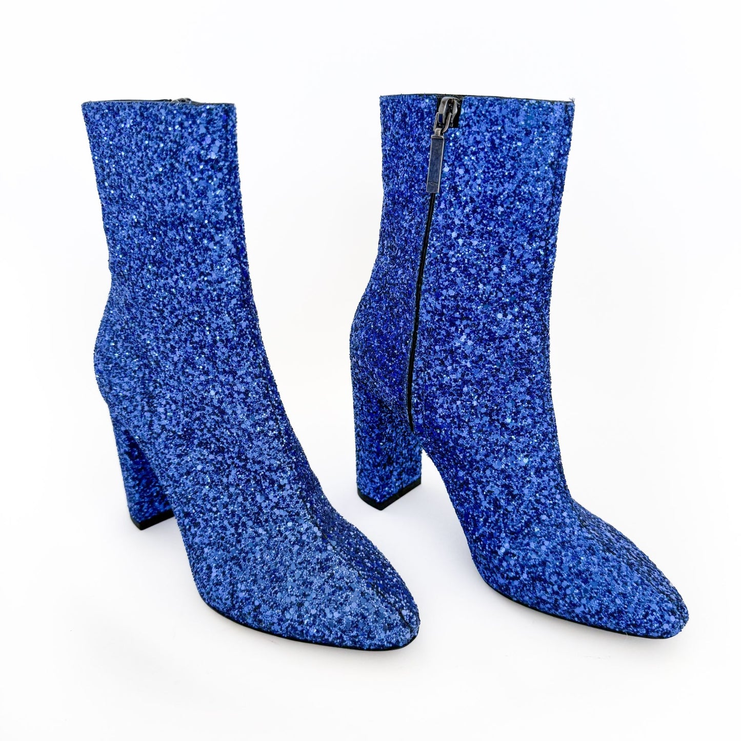 Saint Laurent Lou 95 Ankle Boots in Blue Glitter Size 37.5