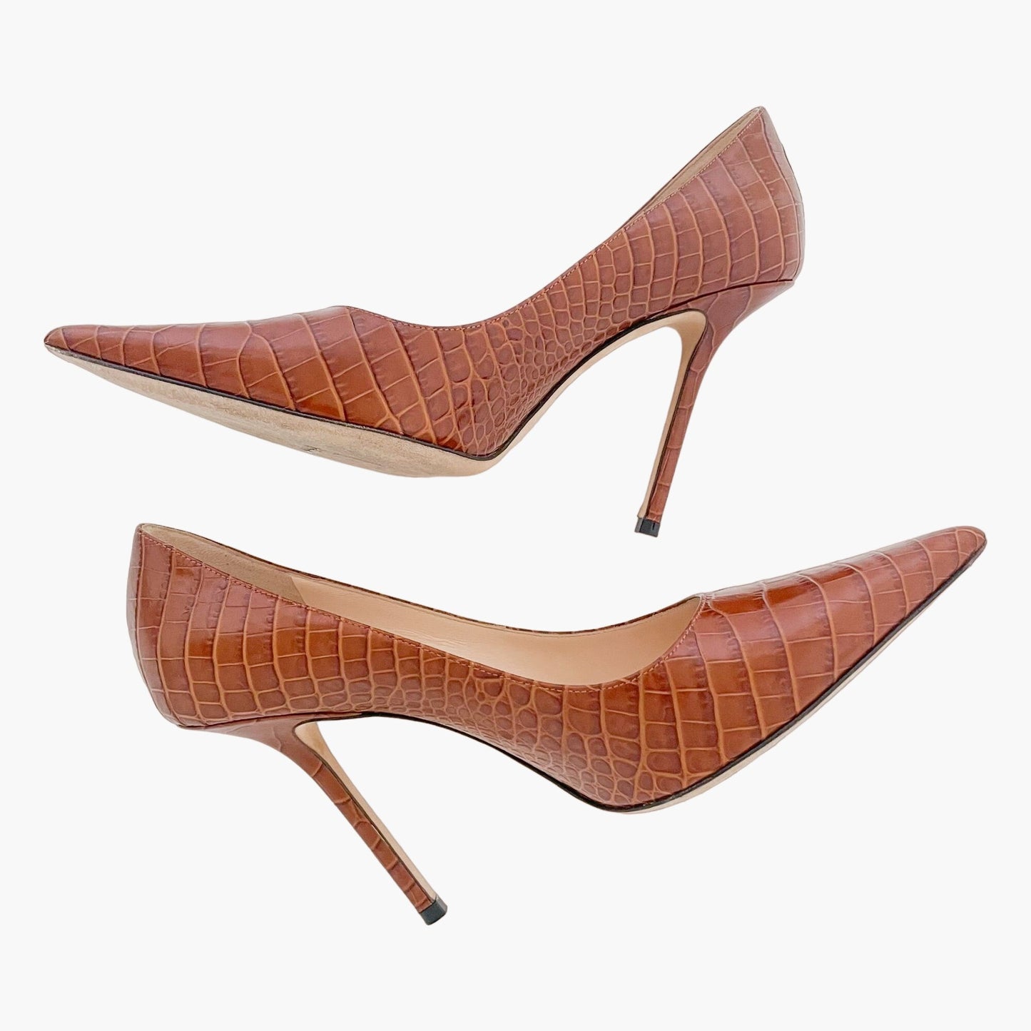 Jimmy Choo Love 100 Pumps in Cuoio (Brown) Croc Embossed Leather Size 39