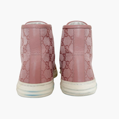 Gucci Rebel High Top Sneakers in Pink GG Monogram Canvas Size 37