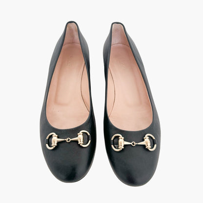 Gucci Horsebit Ballet Flat in Black Leather Size 40.5