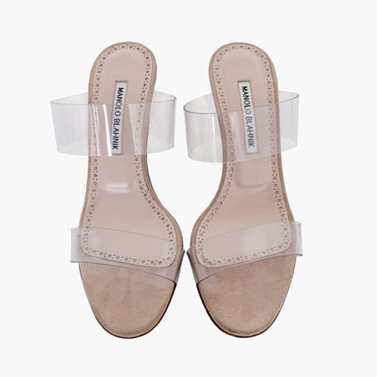 Manolo Blahnik Scolto PVC Mules in Nude Suede Size 37