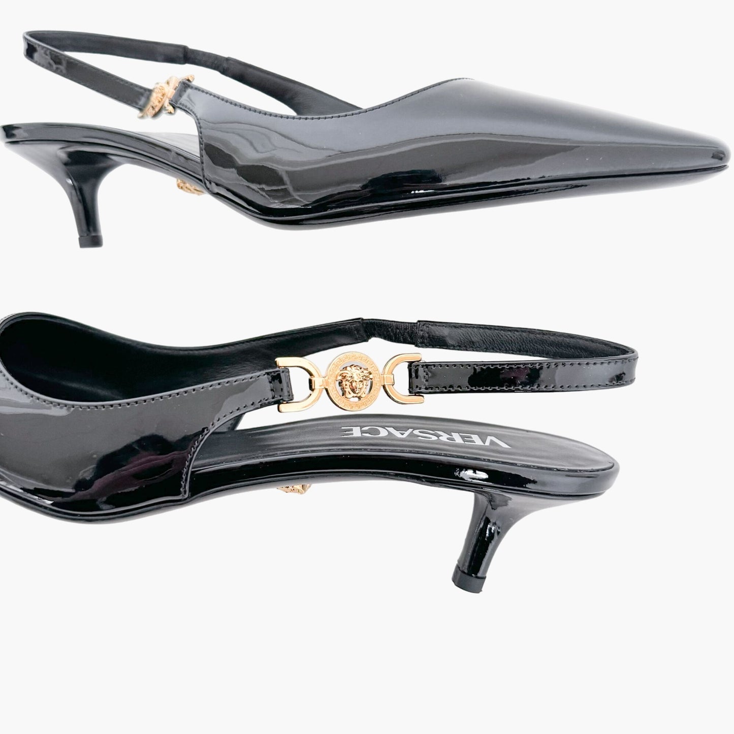 Versace Medusa '95 Slingback Pumps in Black Patent Leather Size 38